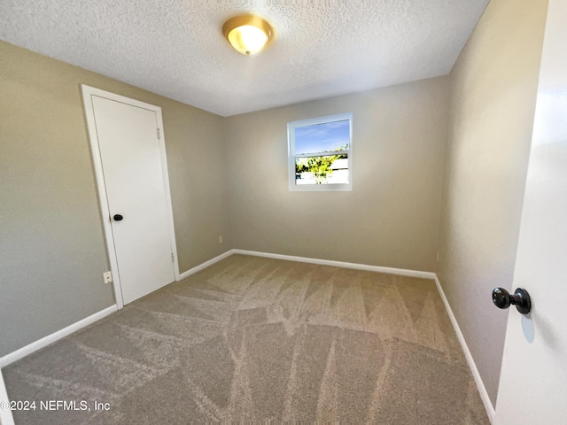 unfurnished room with carpet and a textured ceiling