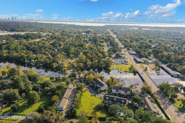 aerial view with a water view