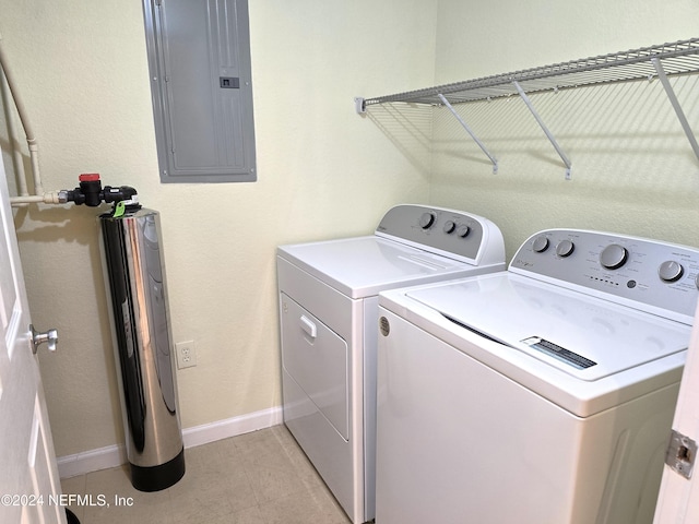 washroom with electric panel and washing machine and clothes dryer