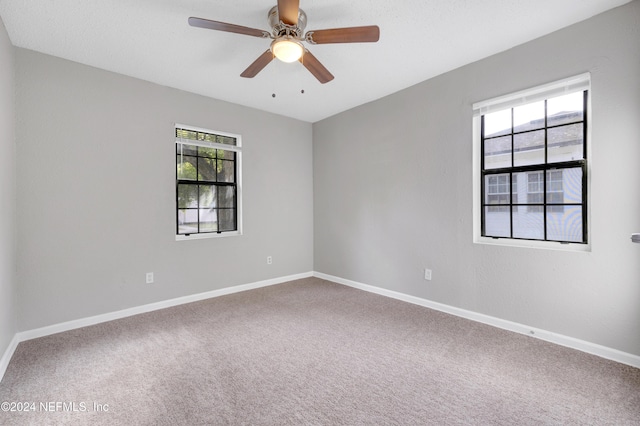 carpeted spare room with ceiling fan and a healthy amount of sunlight