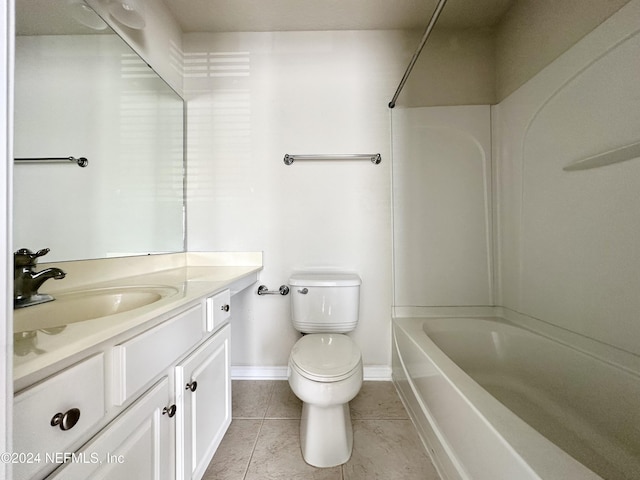 full bathroom with tile patterned flooring, vanity, shower / bathtub combination, and toilet