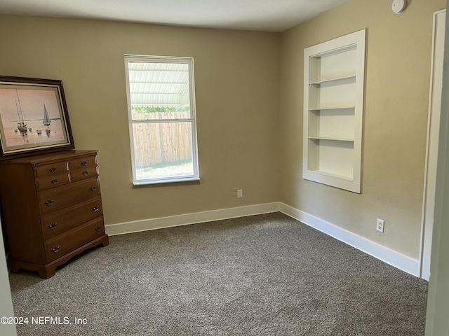 empty room with carpet flooring and built in features