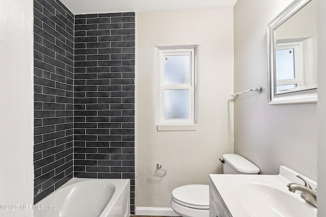 full bathroom featuring vanity,  shower combination, and toilet