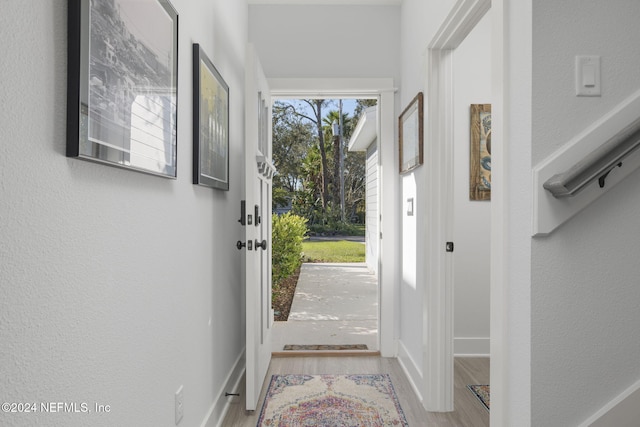 doorway to outside with light hardwood / wood-style floors