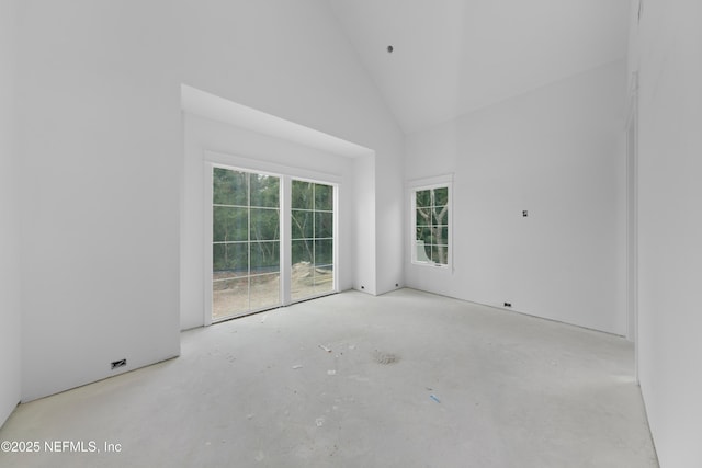 spare room featuring high vaulted ceiling