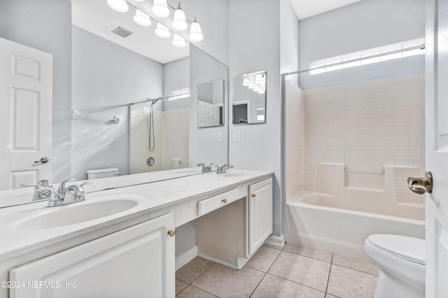 full bathroom featuring tile patterned flooring, vanity, toilet, and tub / shower combination