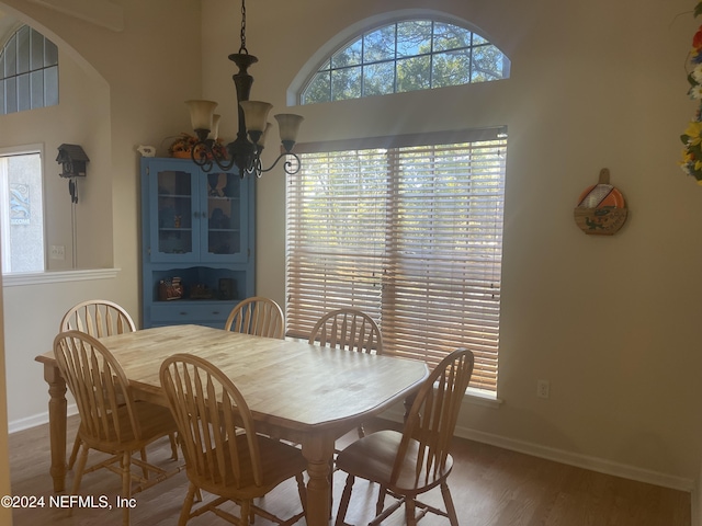 dining area featuring a chandelier and hardwood / wood-style flooring