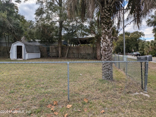 view of yard with a storage unit