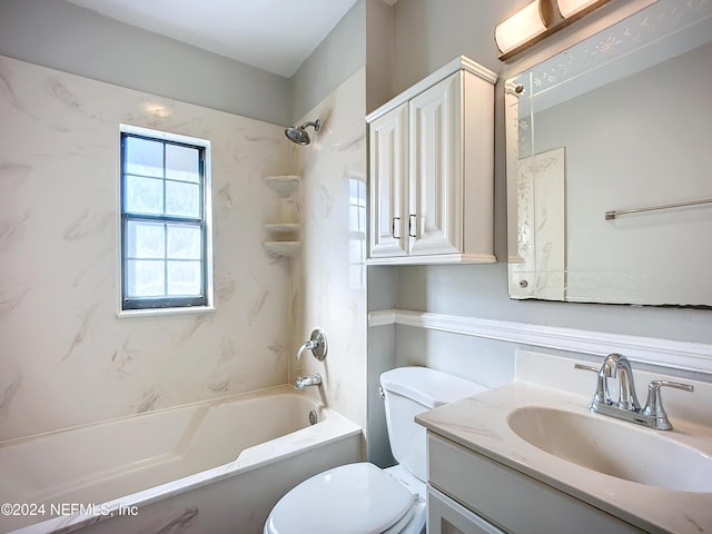 full bathroom featuring vanity,  shower combination, and toilet