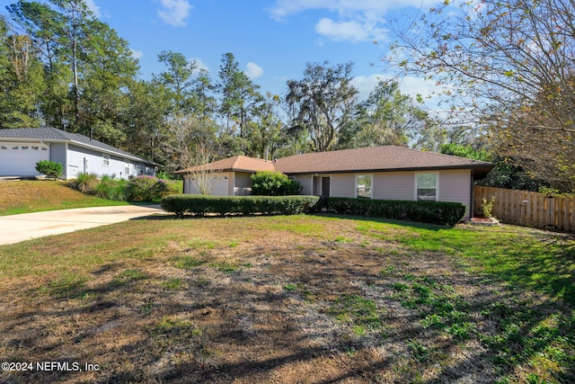 single story home with a garage