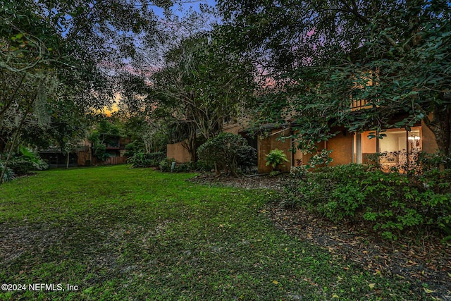 view of yard at dusk