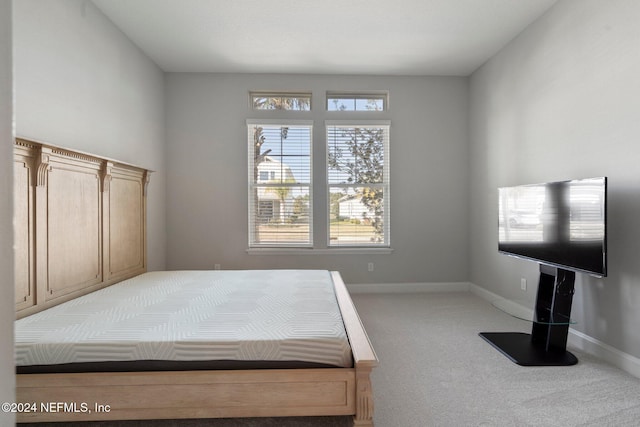 bedroom with light carpet