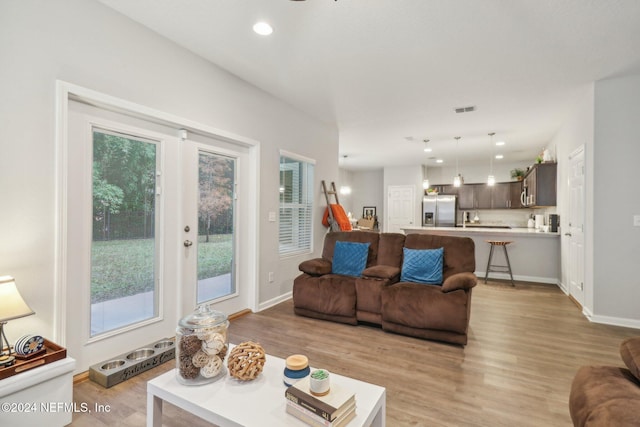 living room featuring light hardwood / wood-style flooring