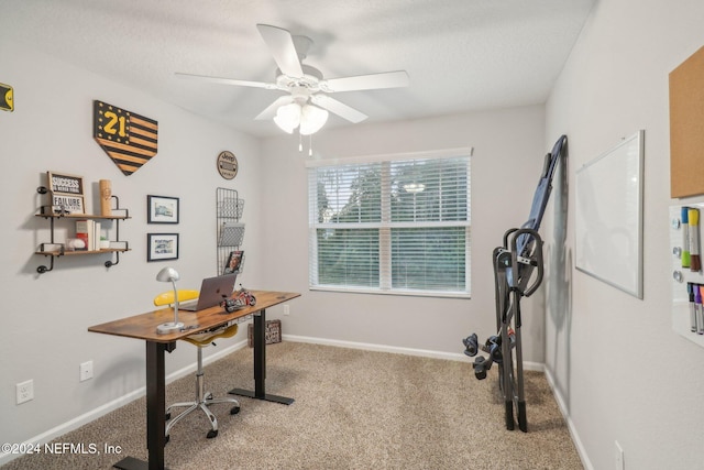 office featuring carpet floors and ceiling fan