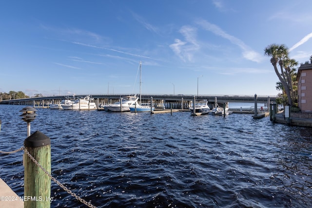 view of dock featuring a water view