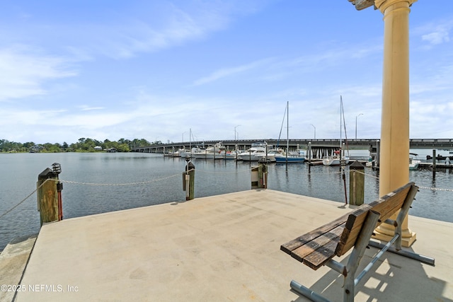 dock area featuring a water view