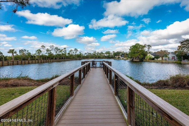 dock area with a water view