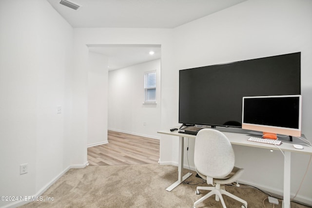 office space featuring light wood-type flooring