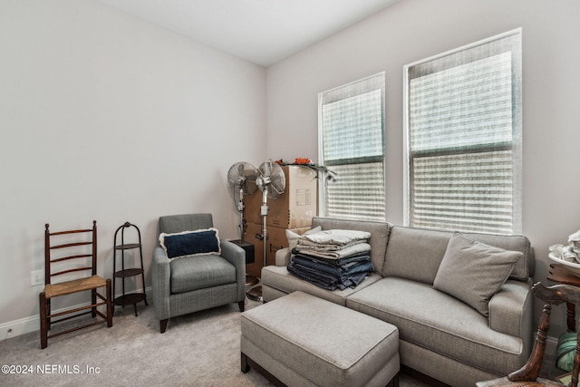 sitting room with light colored carpet