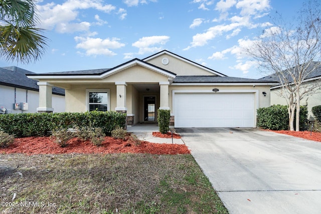 single story home with a garage