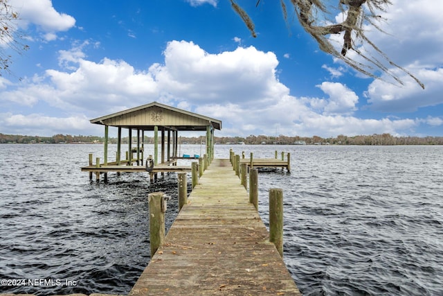 dock area featuring a water view