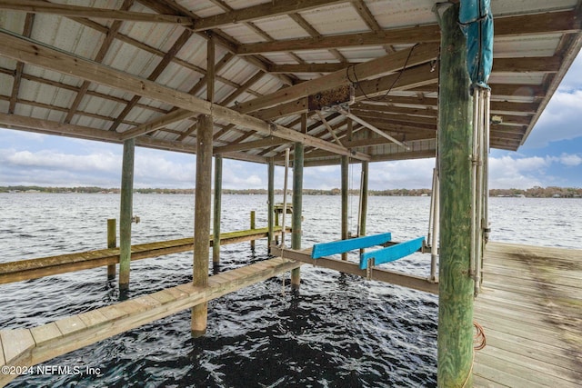 view of dock with a water view