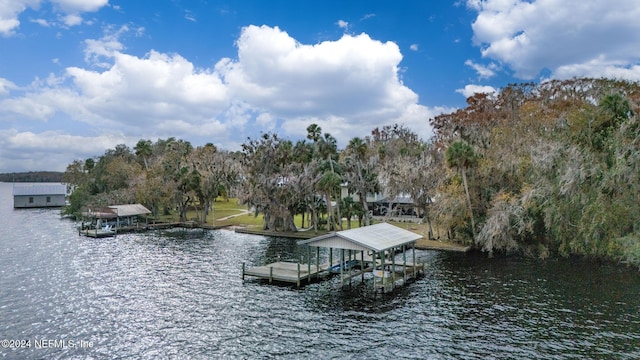 view of dock with a water view