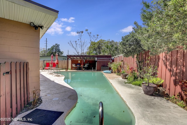 view of swimming pool with a fenced backyard and a patio area