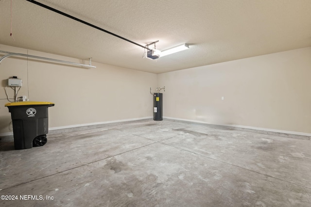 garage with electric water heater and a garage door opener