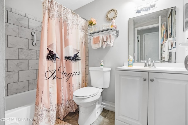 full bathroom featuring vanity, toilet, and shower / bath combo with shower curtain