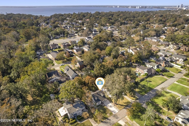 aerial view with a water view