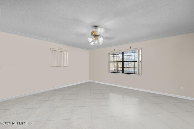 130 Jack Oak Dr, Melrose, FL 32666 - unfurnished room featuring baseboards, a textured ceiling, ceiling fan, and crown molding
