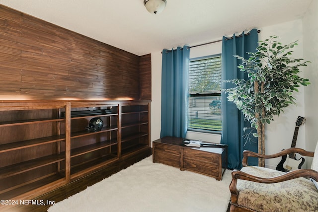 living area with carpet flooring