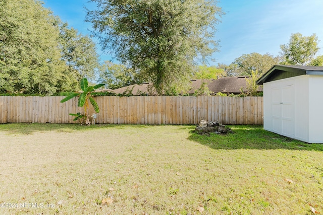 view of yard featuring a shed