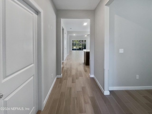 corridor featuring wood-type flooring