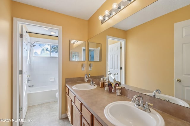 full bathroom featuring vanity, shower / bathtub combination, and toilet