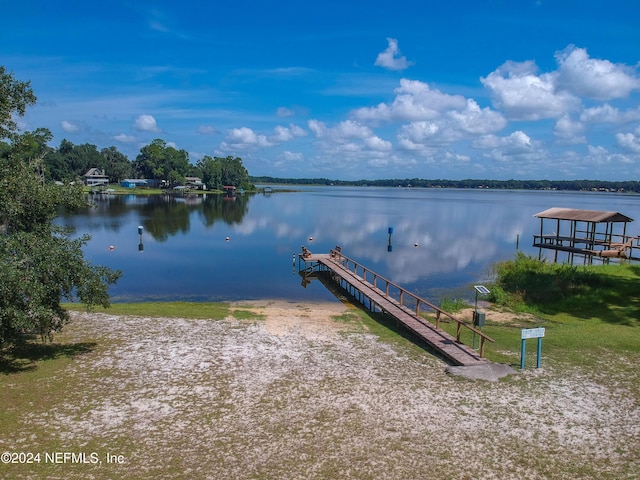 view of dock with a water view