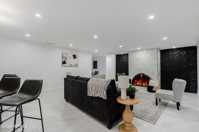 living room with a fireplace