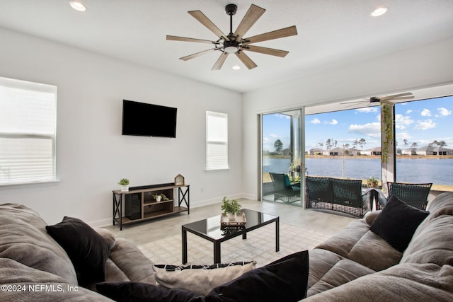 living room featuring ceiling fan