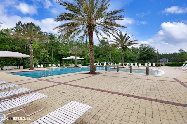 view of swimming pool featuring a patio area