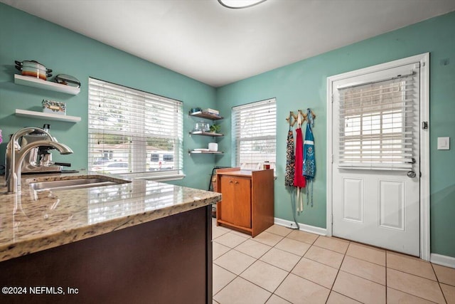 tiled home office with sink