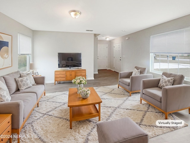 living room with light wood-type flooring