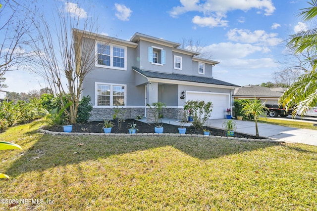 view of front facade featuring a garage and a front yard