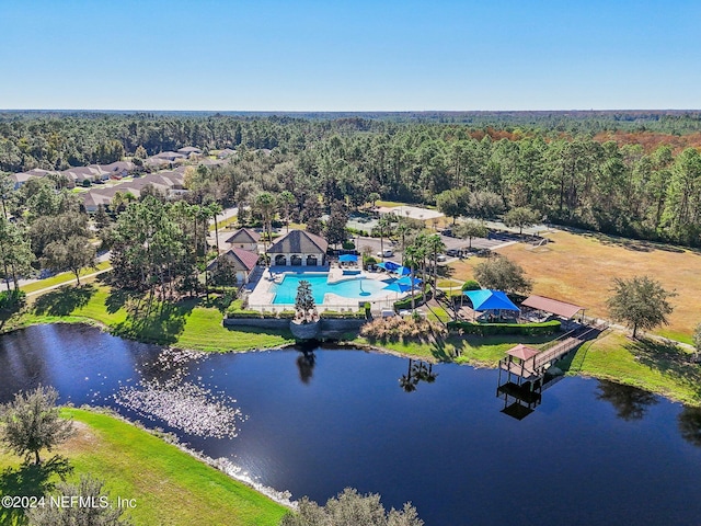 aerial view featuring a water view