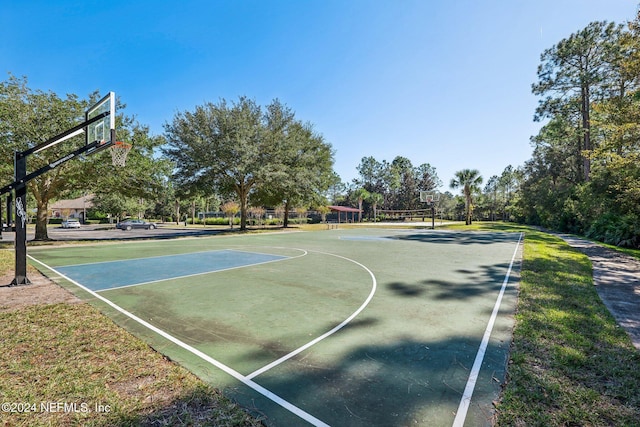 view of basketball court with volleyball court