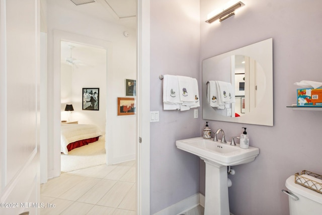 bathroom featuring ceiling fan and toilet