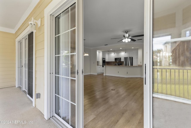 exterior space featuring a ceiling fan