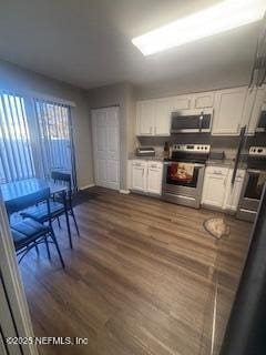 kitchen featuring white cabinetry, dark hardwood / wood-style flooring, and stainless steel appliances