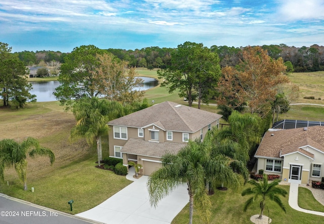 bird's eye view featuring a water view