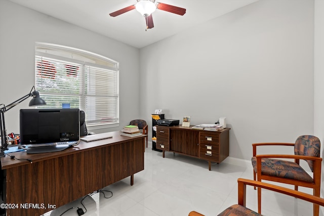 home office featuring ceiling fan